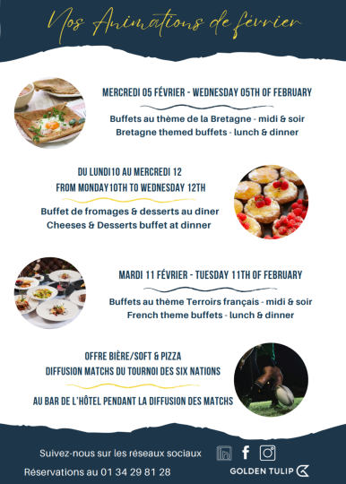 Le Golden Tulip Paris CDG Airport Villepinte vous invite à un véritable tour des saveurs avec ses buffets thématiques de février