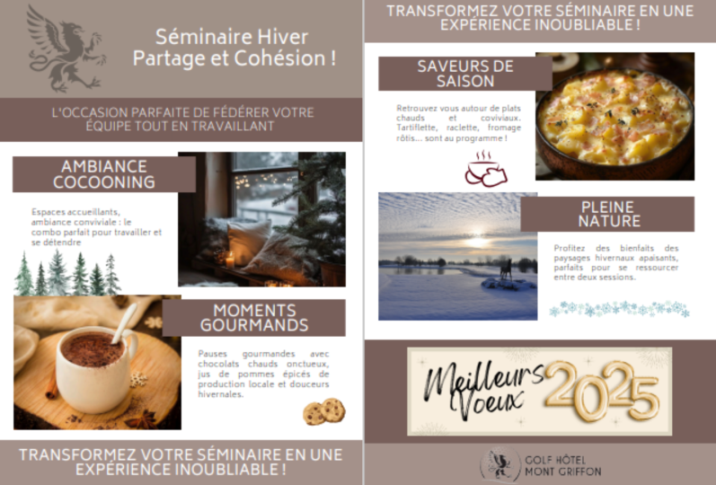 Le Golf du Mont Griffon vous accueille dans son écrin de verdure avec une formule séminaire pensée pour réchauffer les cœurs