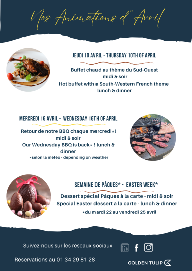 Le Golden Tulip Paris Aéroport CDG Villepinte égaie votre séjour d'affaires avec ses animations culinaires thématiques :