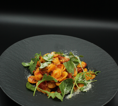 orecchiette all&rsquo;Arrabbiata, Tomate confite, Basilic